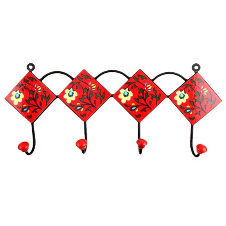 Red Yellow Floral Tiles Hooks