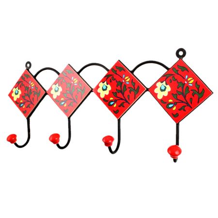 Red Yellow Floral Tiles Hooks