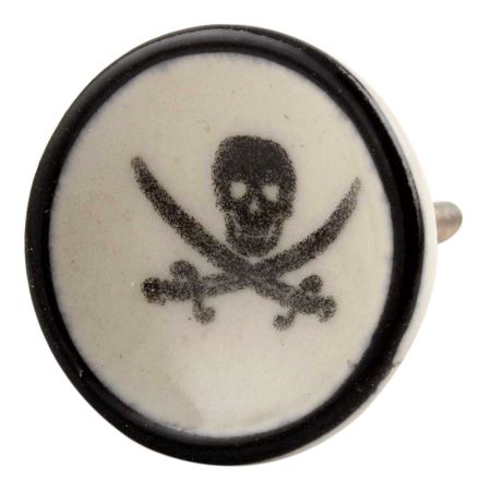 Black Man Skull Danger Symbol Flat Ceramic Cabinet Knob 
