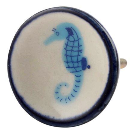 Turquoise Seahorse Flat Ceramic Drawer Knob Online