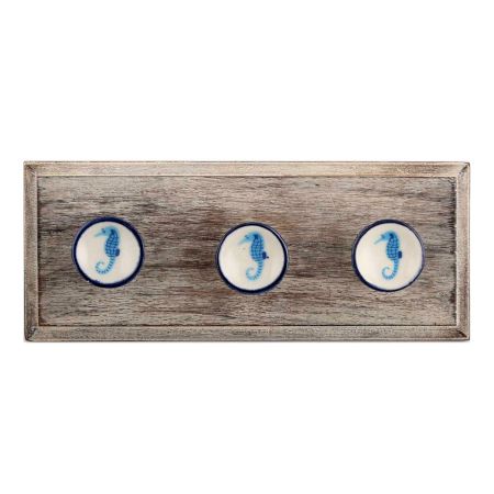 Turquoise Seahorse Flat Ceramic Wooden Hooks