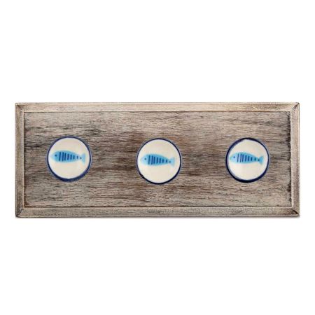 Turquoise Fish Flat Ceramic Wooden Hooks