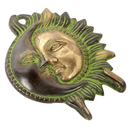 Solid Brass Patina Sculpture Sun Moon Two Wall Hooks