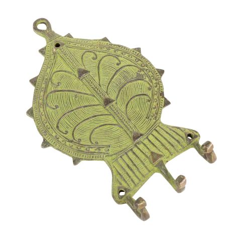 Brass Wall Hooks in Mint Green Vintage Floral Design