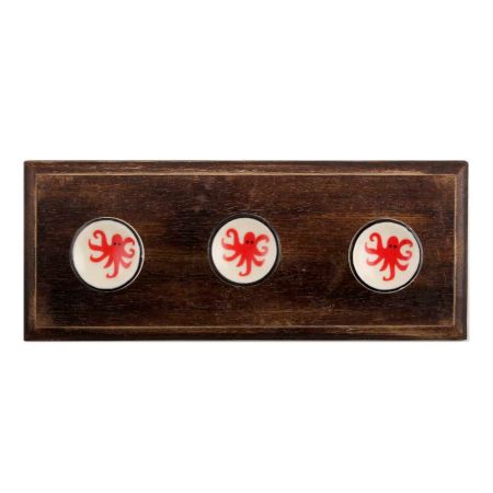 Red Star Fish Flat Ceramic Wooden Hooks