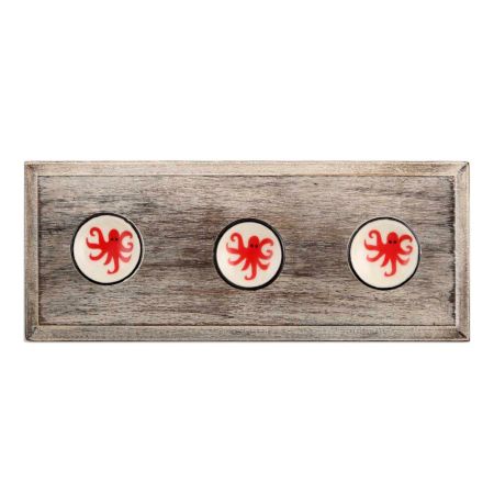 Red Star Fish Flat Ceramic Wooden Hooks