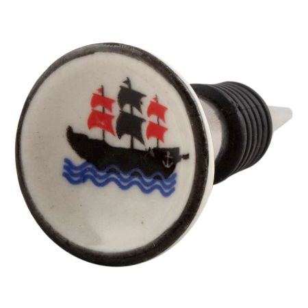 Black Boat Flat Ceramic Wine Stopper