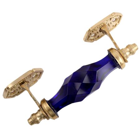Navy Blue Cut Glass Golden Small Dresser Handle