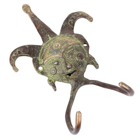 Brass Lady Face Two Wall Hooks with Patina