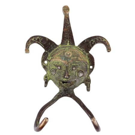 Brass Lady Face Two Wall Hooks with Patina