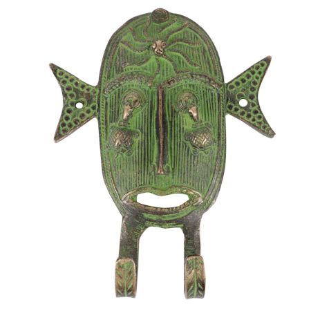 Brass Tribal Face Dual Hooks with Patina