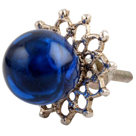 Navy Blue Round Glass and Metal Dresser Knobs Online
