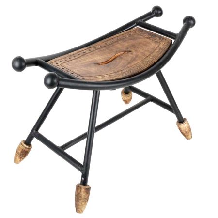 Wooden Wrought Iron Boat Shaped Stool