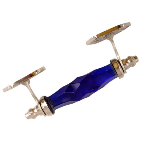 Navy Blue Cut Glass Silver Thin Small Door Handle