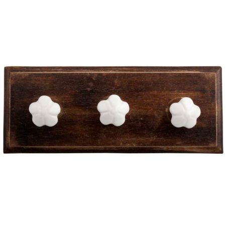 White Flower Ceramic Wooden Hooks