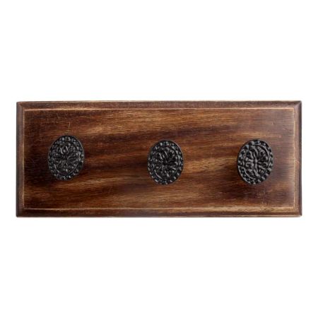 Black Oval Flower Metal Wooden Hooks