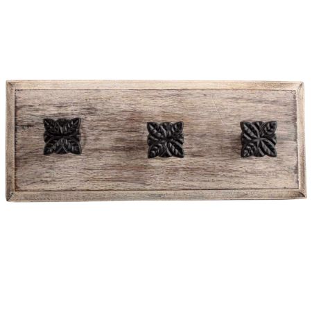 Black Four Leaf Metal Wooden Hooks