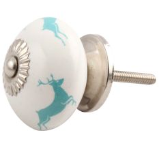 Sea Green Running Rein Deer Pattern Ceramic Drawer Knob Online