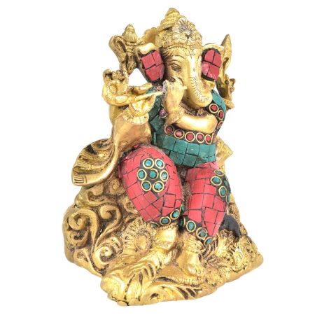 Brass Ganesha with Flute in His Hand