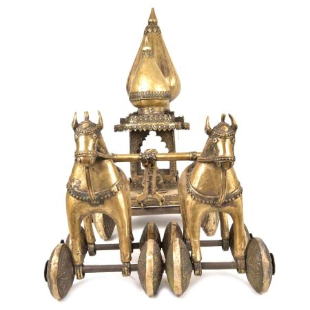 Brass Decorative Chariot Driven by Two Horses