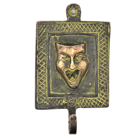 Bronze Laughing Joker Face Tribal Hooks with Green Patina