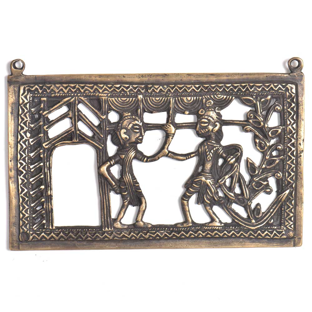 Bronze Tribal Wall Art Hanging With A Woman Man Holding Woman Hand