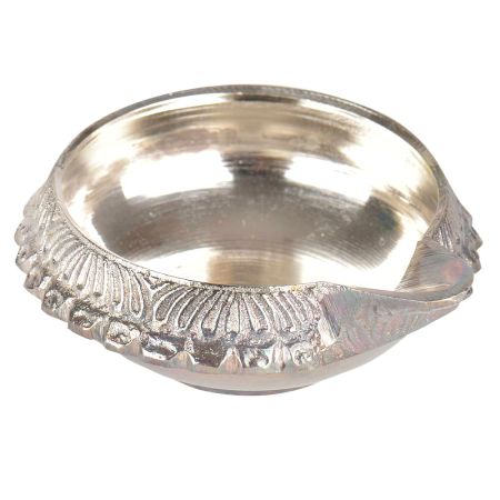 Etched Brass Kuber Diya With Silver Polish