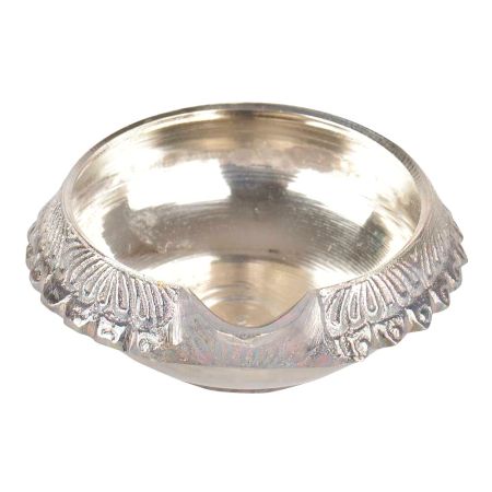 Etched Brass Kuber Diya With Silver Polish