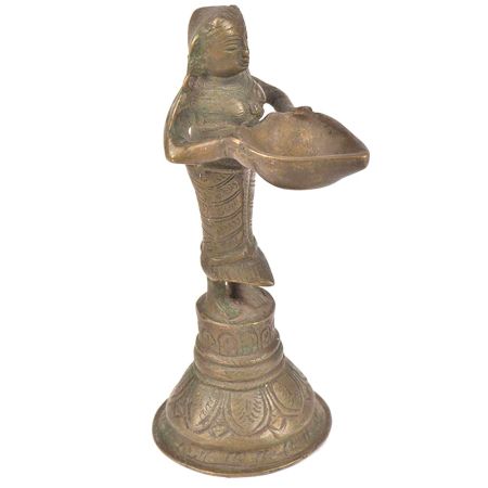 Bronze Lady Holding A Diya In Her Hand With a Vintage Look
