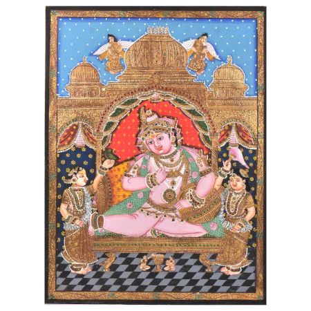 Krishna with Gopikas Tanjore Painting in Frame