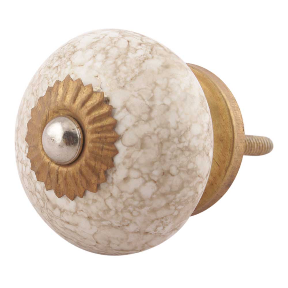 White Marble Ceramic Floral Cabinet Knobs