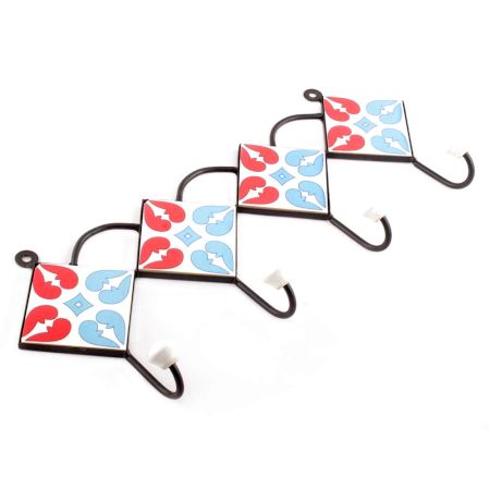 Turquoise Ceramic Floral Tiles Hook