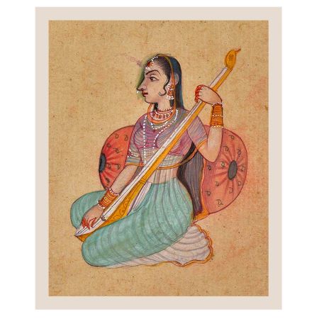 Painting Of  A Rajasthani Lady Playing TamburaÂ 