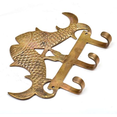 Decorative Paired 3 Brass Fish Wall Hook