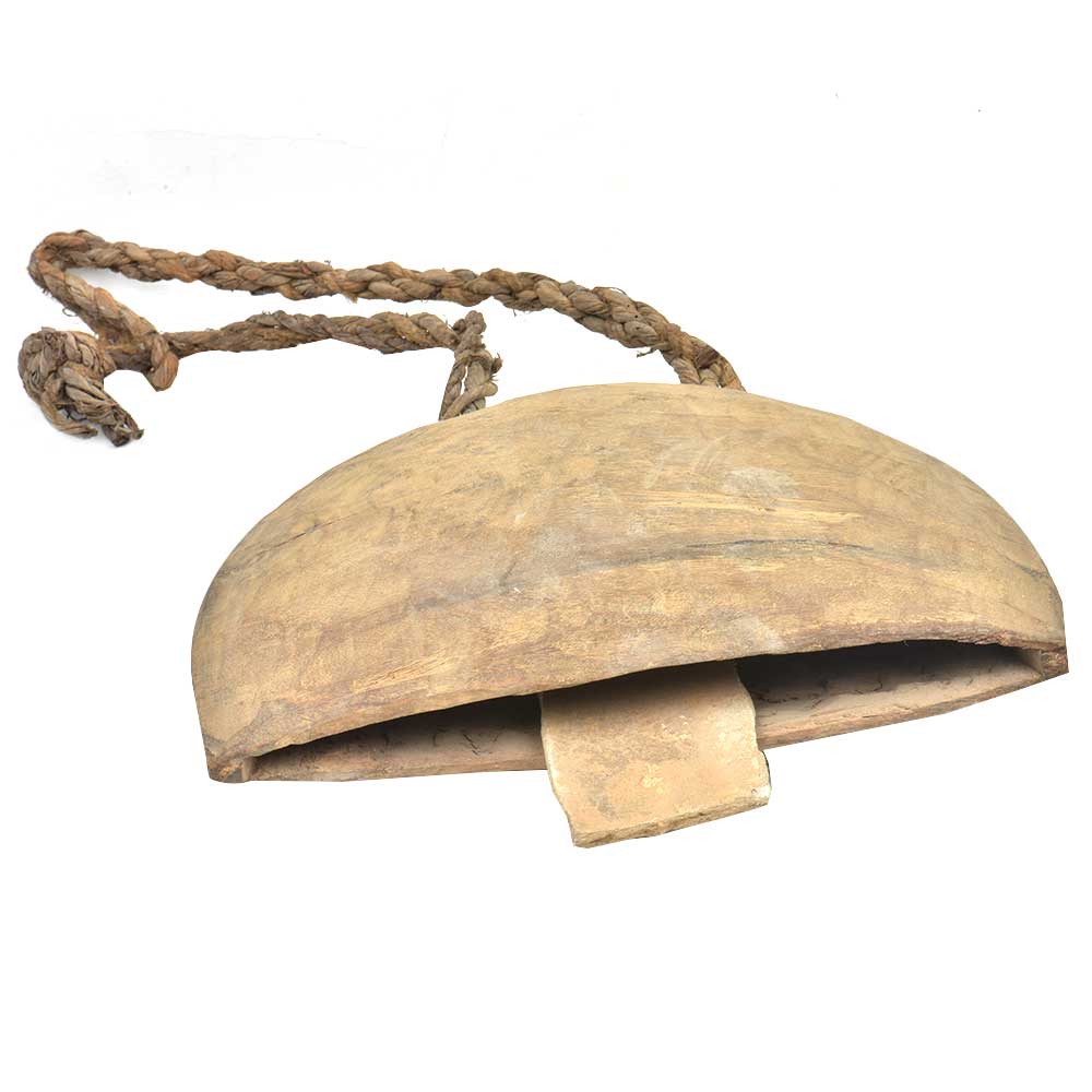Very Old Tribal Wooden Hanging Bell With One Flat Clanger