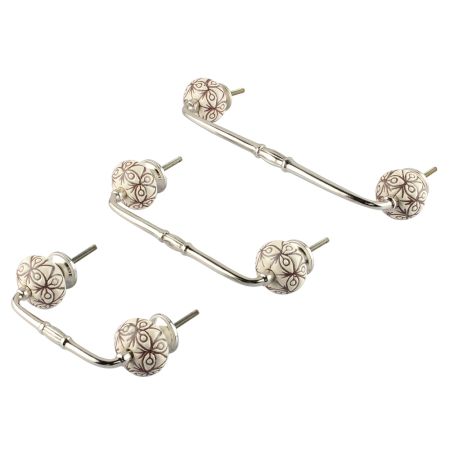 Cream Brown Floral Etched Ceramic Bridge Handle