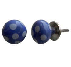 Slate Blue Ceramic Small Polka Knob