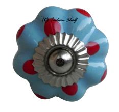 Sky Blue Red Polka Dresser Knob