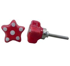 Red Star White Polka Ceramic Wardrobe Knob