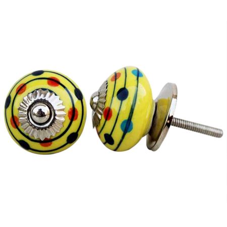 Yellow Stripes Dotted Ceramic Knob