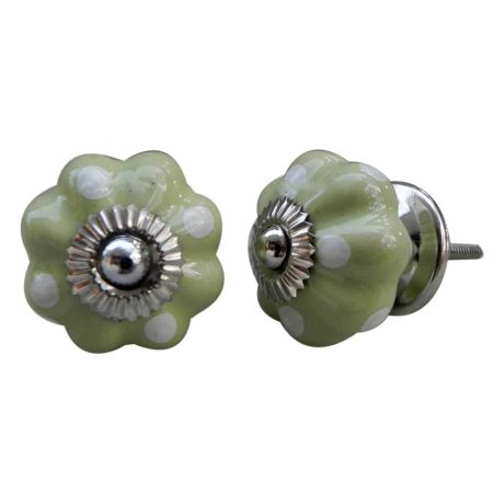 Light Lime White Polka Dresser Knob