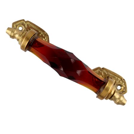 Amber Cut Glass Golden Thin Small Door Handle