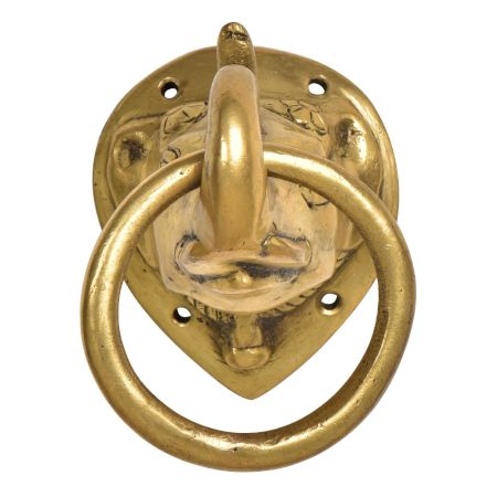 Brass Elephant Head With Trunk Up Door Knocker With Ring