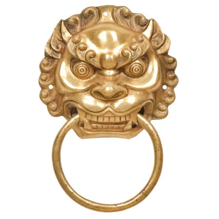 Brass Foo Fu Dog Lion Head Ring Door Knocker