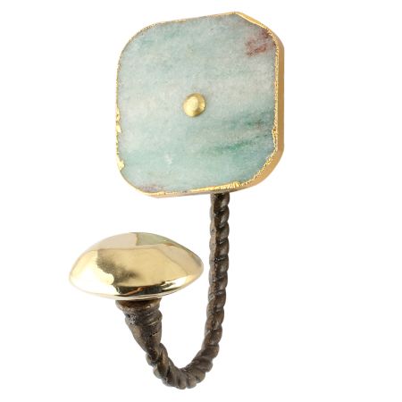 Green Square Quartz Stone Wall Hook in Antique Fitting