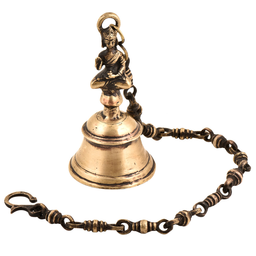 Traditional Brass Temple Bell With Lord Buddha Statue With Chain