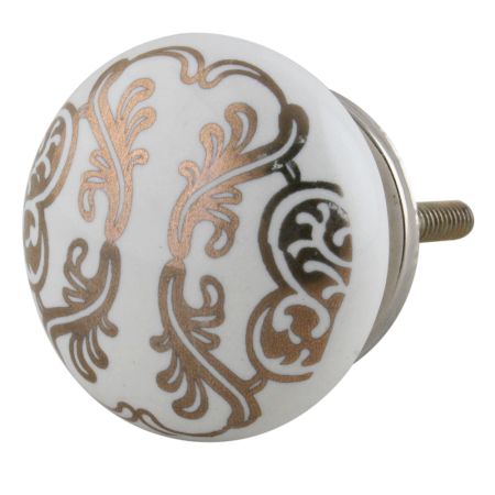 Golden Floral Pattern Flat Ceramic Cabinet Knob