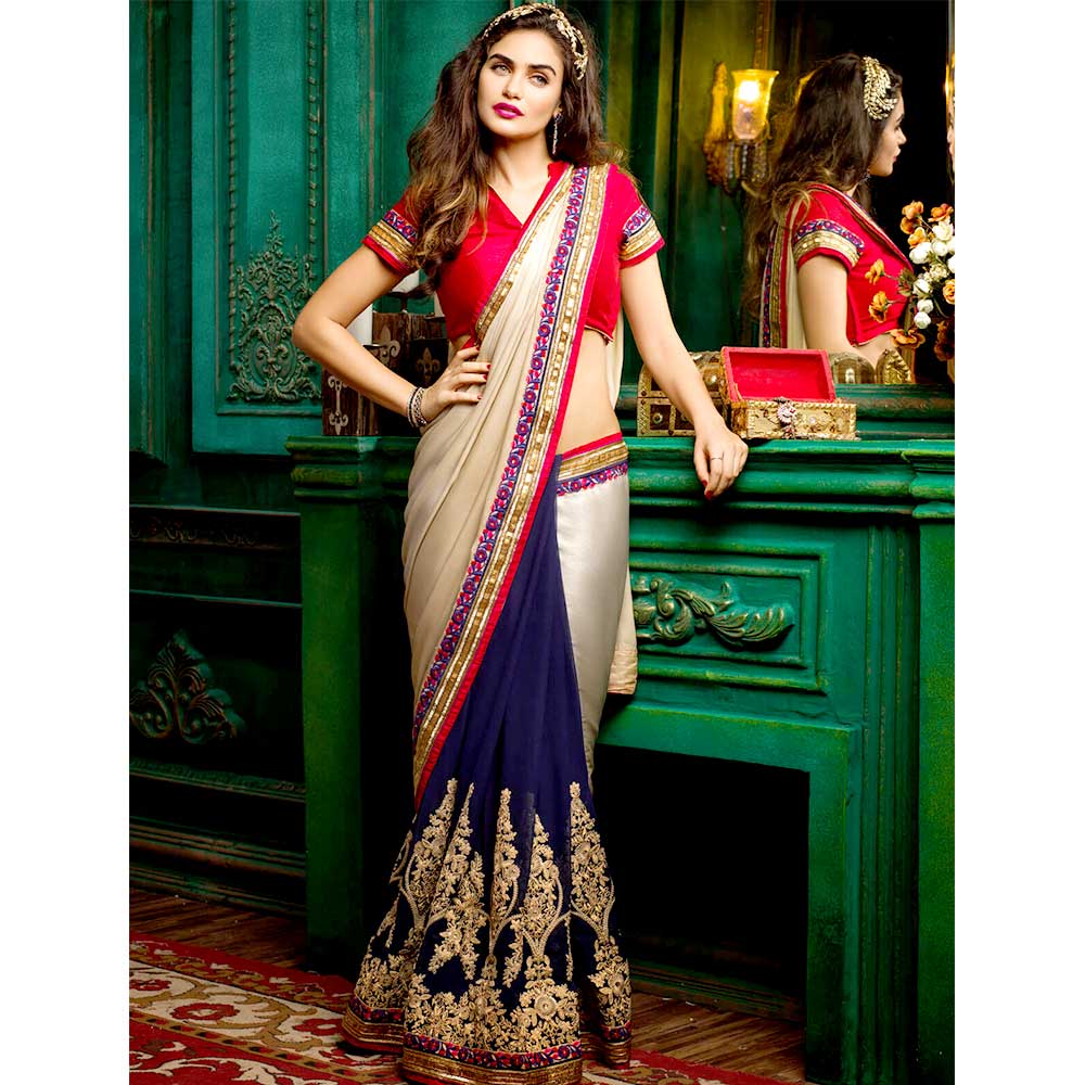 party wear embroidered saree