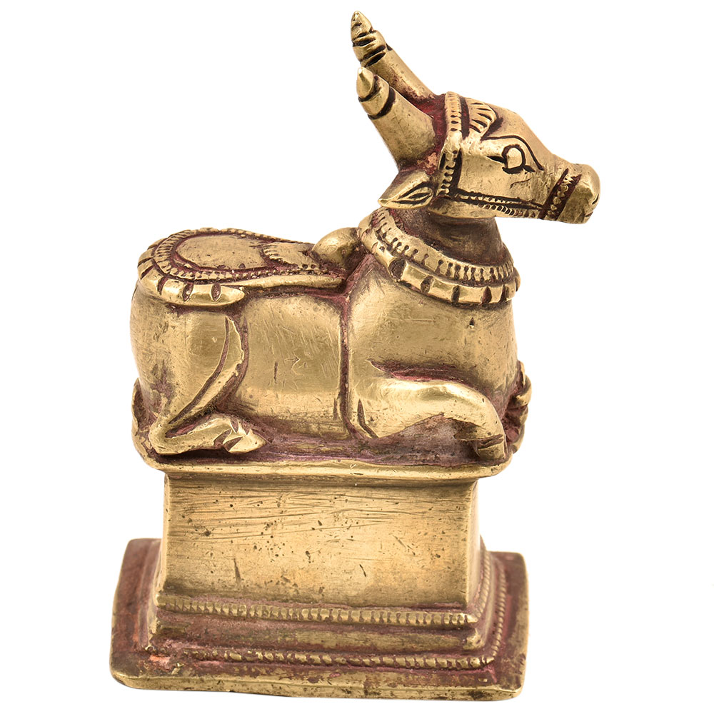 Carved Sitting Nandi Statue Brass Metal Statue