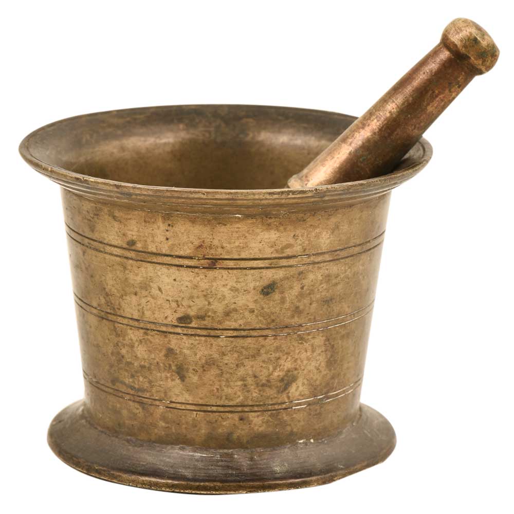 Indian Brass Mortar And Pestle 4189